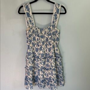 Aqua Blue and Cream Floral Mini Dress